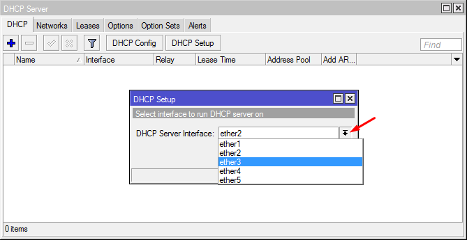 DHCP Server in Interface Ether3