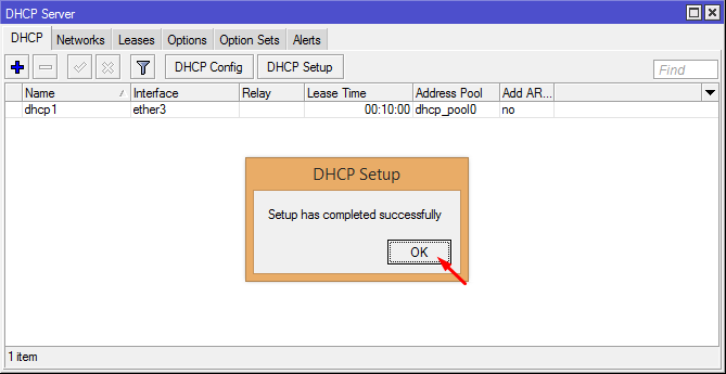 DHCP Server Setup Completed