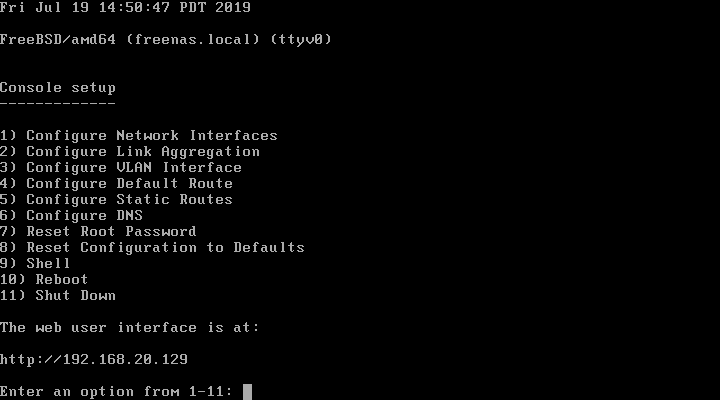 FreeNAS Console